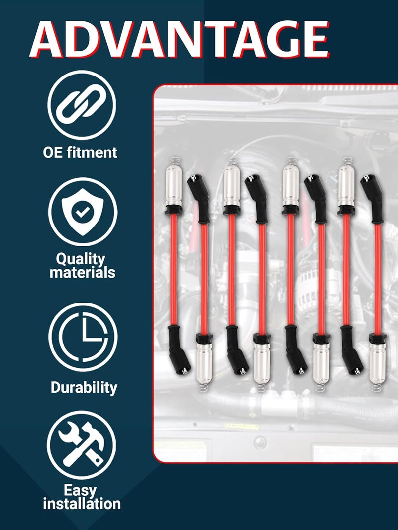 Ntoauto 9748HH Spark Plug Wire Set Compatible with 99-06 sliverado Sierra Tahoe Yukon, 10mm Spark Plug Wires Set with Heat Sheild (Red) - Image 4